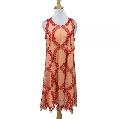 MSSP Max Studio Dress Womens S Small Peach Red Lace Sleeveless Jagged Edge • $21.20