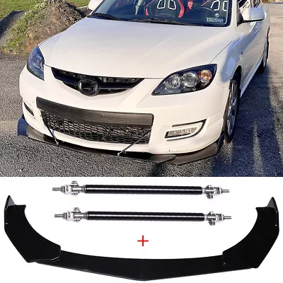 For Mazda 2 3 5 6 Front Bumper Lip Splitter Spoiler Glossy Black + Strut Rods HG • $65.18