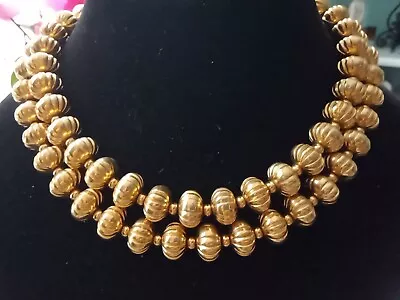 Vintage MONET Signed 2 STRAND GOLD TONE Round Textured Beaded Choker Necklace • $24.99