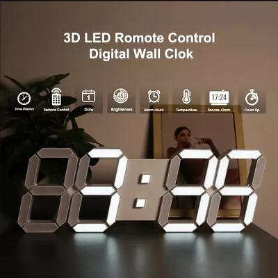 3D LED Wall Clock Large Digital Wall Clock With Remote Control Alarm Clock Timer • $20.60