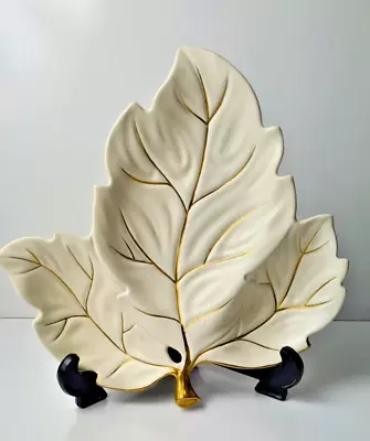 Carlton Ware Leaf Bowl Platter Serving Dish White With Decorative Gold Accents • $39.85