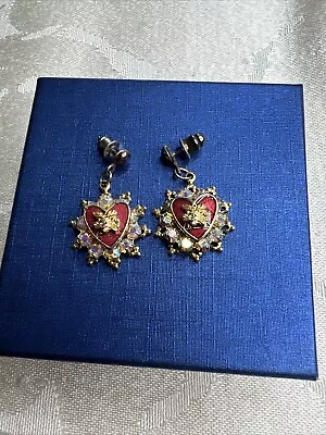 Vintage Heart Earrings With Moose Head And Rhinestone PAP Signed. • $28.99