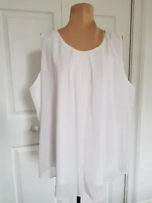 MILANO Tops Women's Sleeveless Scoop Neck Sheer Pleated Front Eggshell Size XL • $41.82