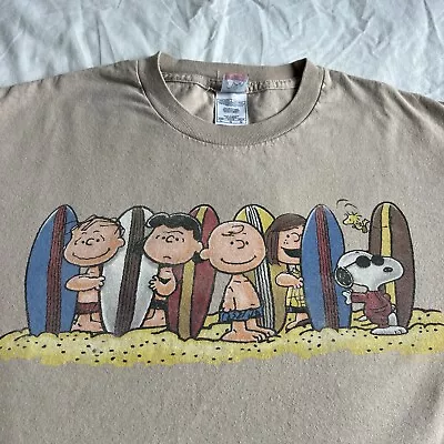 Vintage Peanuts Charlie Brown Snoopy T-Shirt Beige Surf Beach Large L • $19.99