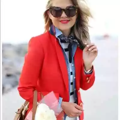 J.CREW Schoolboy Blazer 100% Wool Vibrant Flame Red Orange Gold Buttons Size 2 • $49.99