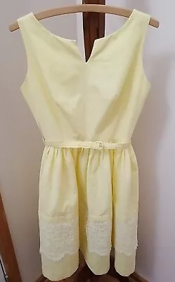 Vintage 1950s  Cotton Yellow Sun Dress With Lace Trim. Small • $25