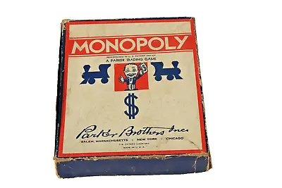 VINTAGE 1936 MONOPOLY GAME By PARKER BROTHERS PARKER TRADING GAME - NO GAMEBOARD • $10