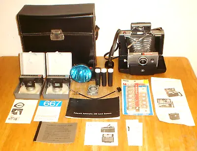 Vintage Polaroid Automatic 100 Land Camera W/ Case Manual Papers & Accessories • $49