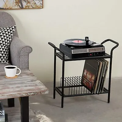 2-Tier Black Metal Display Table Rack Vinyl Record Storage Record Player Holder • $69.99