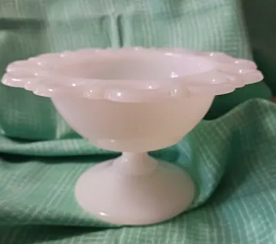 Vintage Pressed Milk Glass Lace Edge Pedestal Dish Candy Pin Cushion Quilt • $14.95