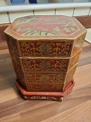 £38.50 • Buy Vintage  Octagon Stacked Oriental Jewellery Or Storage Boxes Wooden