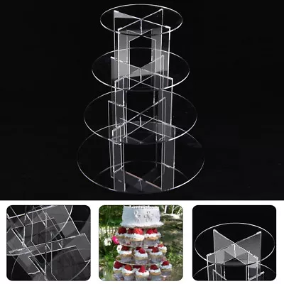 4 Tier Level Round Cupcake Stand Dessert Tower Clear Acrylic Display Cake Stand • £10.49