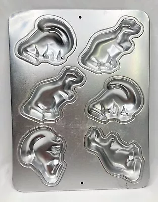 Wilton 1993 Aluminum Mini Dinosaurs 6 Cavity Cake Baking Pan Jello Mold • $17