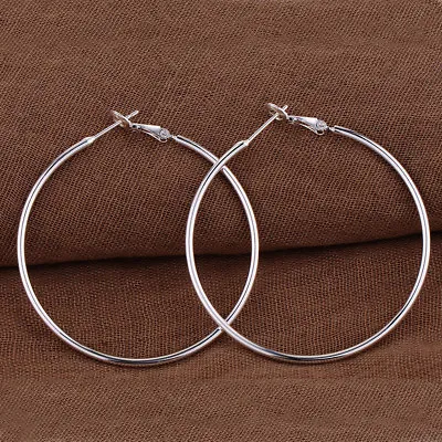 Womens 925 Sterling Silver Elegant 50mm/2 Inches Large Round Thin Hoop Earrings  • $8.99