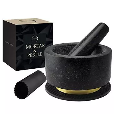 Mortar And Pestle Set 100% Natural Heavy Granite 5.5 Inch 2 Cups Capacity - S... • $31.24