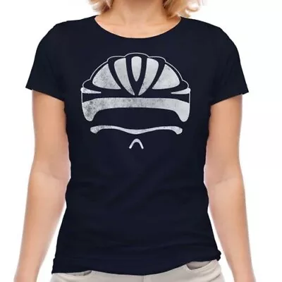 Cycling Helmet Distressed Print Womens T-shirt Vintage Style Top Cyclist Gift • $16.61