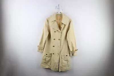 Vintage 70s Streetwear Womens Size Medium Thrashed Trench Coat Jacket Beige USA • $33.96