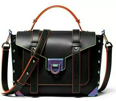New Michael Kors Black Neon MANHATTAN Crossbody School Satchel Bag Purse • $65
