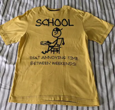 £2.99 • Buy Boys Flipback Yellow School Motif T Shirt Age 11/12 Years VGC