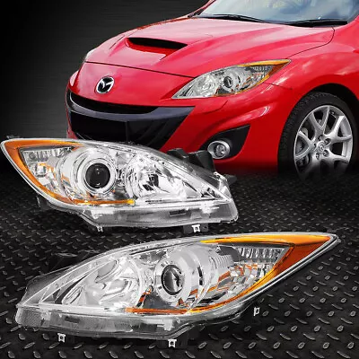 For 10-13 Mazda 3 Pair Chrome Housing Amber Corner Projector Headlight Head Lamp • $91.88