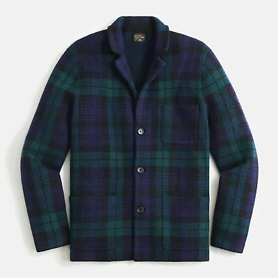 NWT $398 J Crew 100% Cashmere Black Watch Plaid Blue Cardigan Sweater Blazer • $219.99