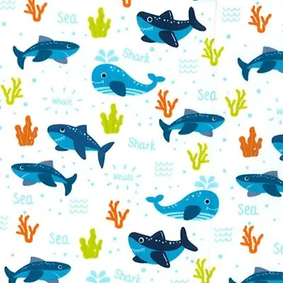 Crafts Fabrics Nautical Sea Sharks Whales Children Cotton Poplin Rose & Hubble • £3.99