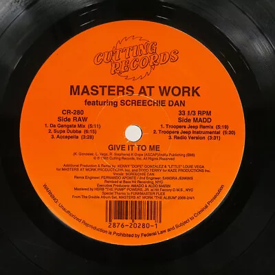 Masters At Work Give It To Me Cutting Cr280 Us Vinyl 12 • $5.99