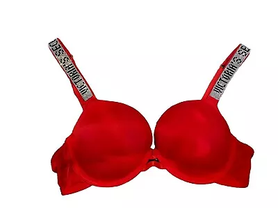 Victoria's Secret RHINESTONE Straps   Push Up Bra Red 38 B Padded • $19.99