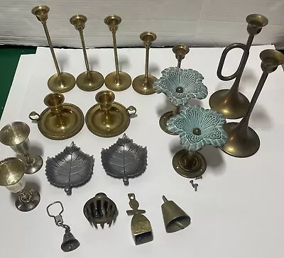 Vintage Mixed Lot Of Brass Candlestick Holders Bells & Other Misc. Items • $39.99