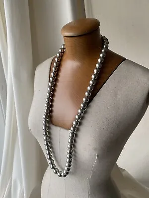 LONG Chunky Necklace SILVER Coloured Beads WOODEN ? STATEMENT PIECE NEW • £3.99