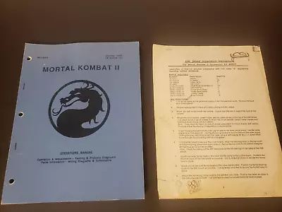 Original 1993 Midway Mortal Kombat II Arcade Game Operations Manual & Schematics • $17.97