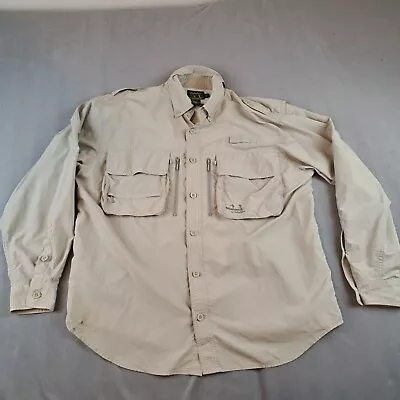 Cabelas Guidewear Long Sleeve Vented Fishing Shirt Size L Reg Button Up Beige • $14.95