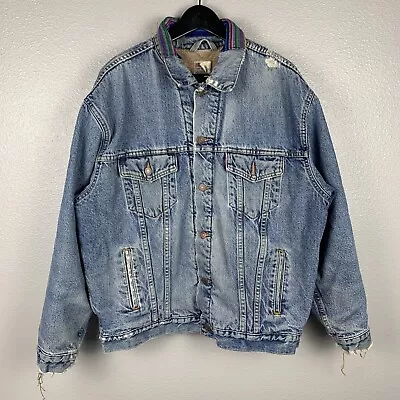 Vintage 80s Levi's Sherpa Jacket Medium Dry Goods Blue Denim Size Large • $40