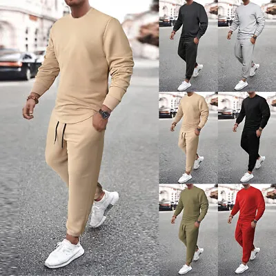 Mens Plain Sweatshirt Tops Pants Trousers Tracksuit Set Sport Outfit Loungewear • £23.09