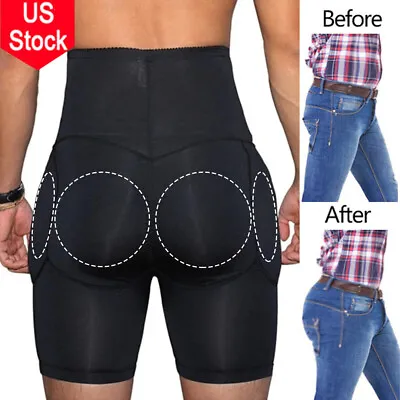 Men High Waist Butt Lifter Tummy Control Padded Boxer Briefs Shaper Underwear US • $12.79