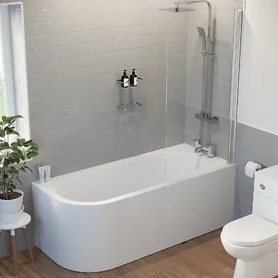 £359 • Buy Bathroom 1700 J Shape Right Hand Bath Shower Screen Front Panel Corner Bathtub