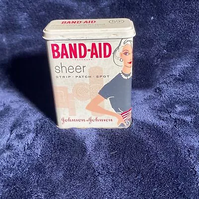 Vintage Johnson Band Aid Metal Tin Can Box Black Dress Sheer Bandages Strip • $15