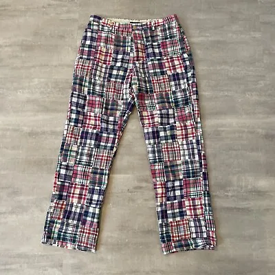 J Crew Madras Pants 34W 34L 100% Cotton Indian Patchwork Plaid Preppy Quiltwork • $49.99