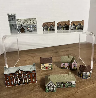 Vintage Wade England Miniature Porcelain Houses Church And Shops Lot Of 9 • $100