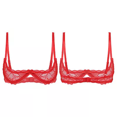 Women's 1/4 Cup See Through Lace Bra Underwired Push Up Shelf Bras Top Bralette • £8.82