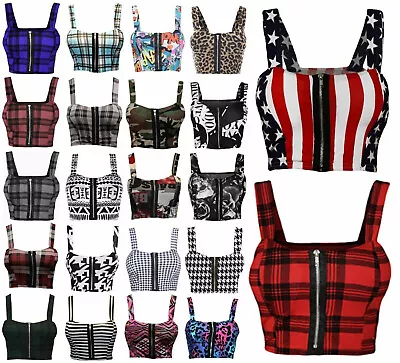 Women Ladies Printed Boobtube Strap Front Zip Padded Bralet Bra Crop Top Uk8-14 • £9.99