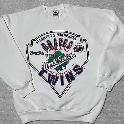 Vtg ATLANTA BRAVES MINNESOTA TWINS 1991 World Series Mens M Sweatshirt USA • $28