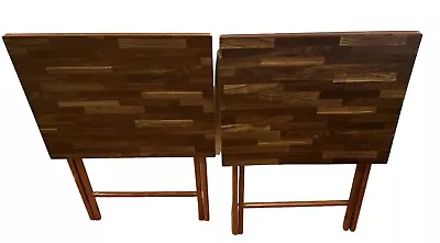 Vintage MCM SCHEIBE Folding TV Table Tray High Wood Stand Set Of Two • $135