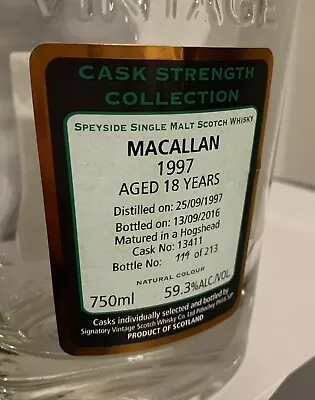 Signatory Macallan 1997 Speyside 18 Year Cask 13411 EMPTY BOTTLE 119 Of 213 VHT • $250