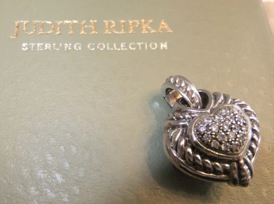 $34.99 • Buy Judith Ripka Sterling Silver Pave CZ Diamonique 2 Sided Heart Pendant Enhancer