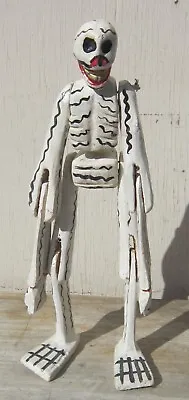Vintage DAY OF THE DEAD Hand-Carved Folk-Art 16  WOODEN SKELETON Jointed Painted • $74.95
