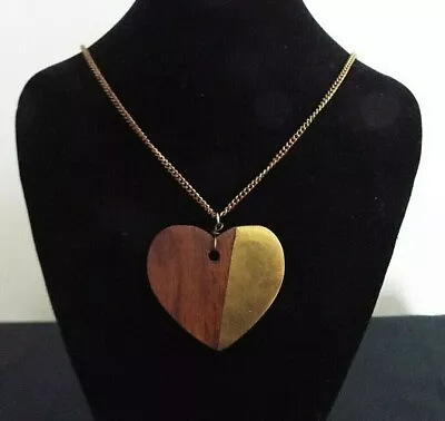 Wood (with Brass Facing On Half) Heart Pendant On A 28  Adjustable Necklace • £3.99