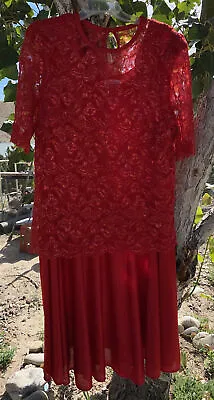 Vintage Dress 22 WP Red Lace Habits Nylon Made In USA Short Sleeve • $9