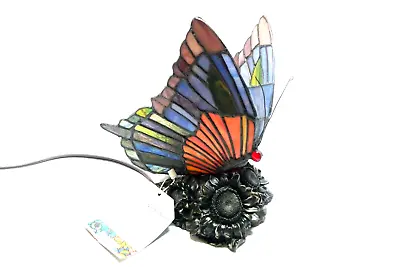 Butterfly Table Lamp Night Light Vintage Stained Glass Theme Bronze Mosaic Desk • $52