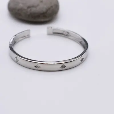 Sterling Silver Bangle Cubic Zirconia Stars Bracelet Adjustable Gift For Her • £5.99